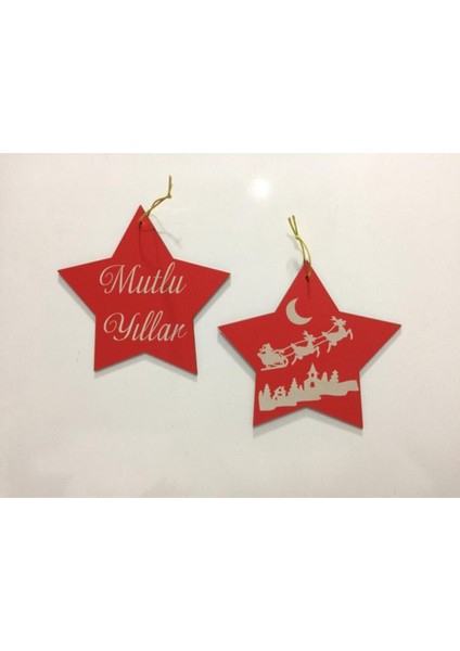 3'lü Ahşap Yılbaşı Süsü Seti, Kapı ve Oda Dekoru, Yıldız, Geyik, Noel Temalı fırsatları