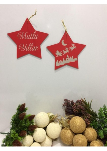 3'lü Ahşap Yılbaşı Süsü Seti, Kapı ve Oda Dekoru, Yıldız, Geyik, Noel Temalı indirimleri