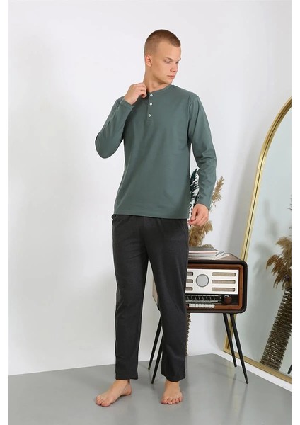 Erkek Penye Uzun Kol Pijama Takımı Haki indirimleri