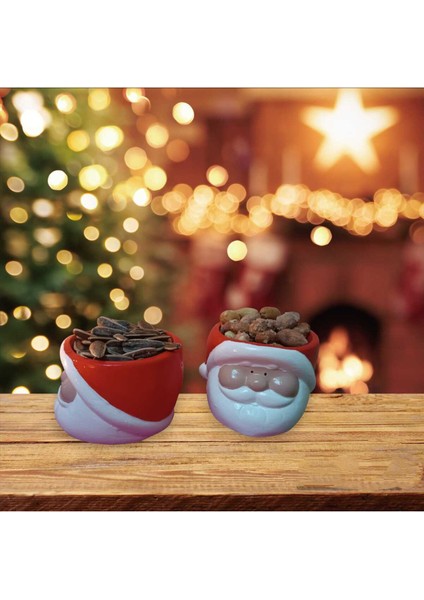 Kırmızı Noel Baba Mumluk ve Çerezlik Dekoratif Tabak Takımı, Şık ve Sevimli Dekorasyon.
