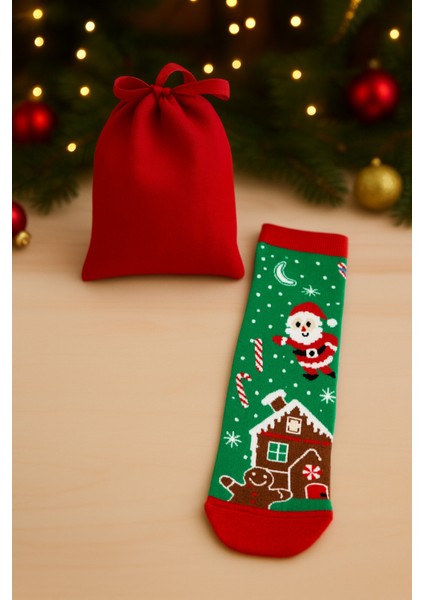 Unisex Yılbaşı Çorabı, Kese Seti 16X16, Hediye Için Ideal, Eğlenceli ve Şık Seçenek