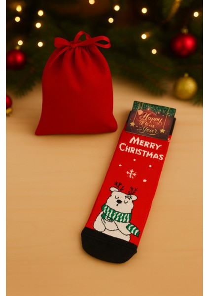 Yılbaşı Temalı Keseli Unisex Çorap Seti, 17X17 Cm, Hediye Için Ideal
