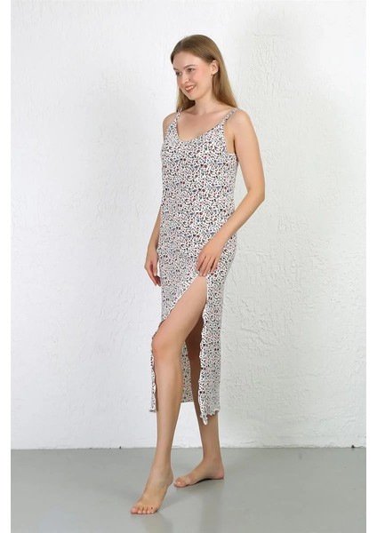 Ip Askılı Uzun Yırtmaçlı Penye Gecelik Beyaz modelleri