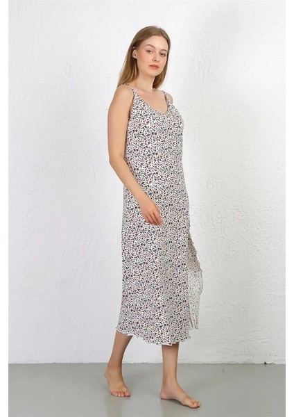 Ip Askılı Uzun Yırtmaçlı Penye Gecelik Beyaz indirimleri