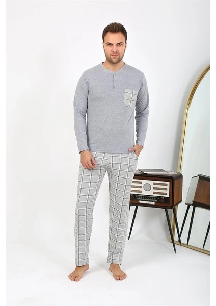 Erkek Uzun Kol Penye Gri Pijama Takımı