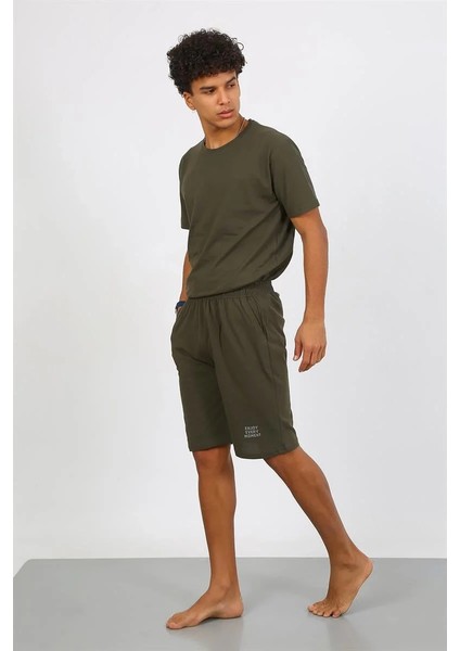 Erkek Pamuk Lakost Alt Üst Kaprili Pijama Takım Haki fırsatları