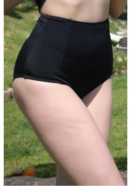 Kadın Yüksek Bel Tek Alt Bikini Siyah