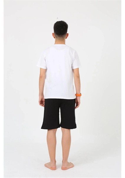 Erkek Genç Garson Boy Kısa Kol Beyaz Penye Şortlu Pijama Takımı fırsatları