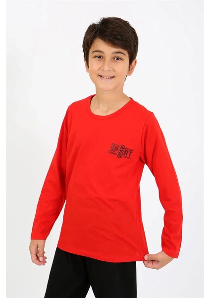 Erkek Çocuk Uzun Kol Penye Pijama Takım Kırmızı fiyatları