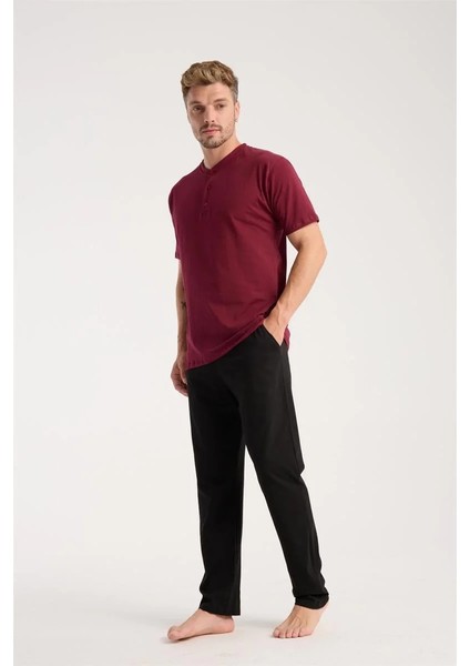 Erkek Bordo Düğmeli Yaka Kısa Kol Pijama Takımı fiyatları
