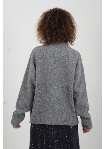 Füme Melanj Yumuşak Dokulu Kalpli Triko Kazak indirimleri