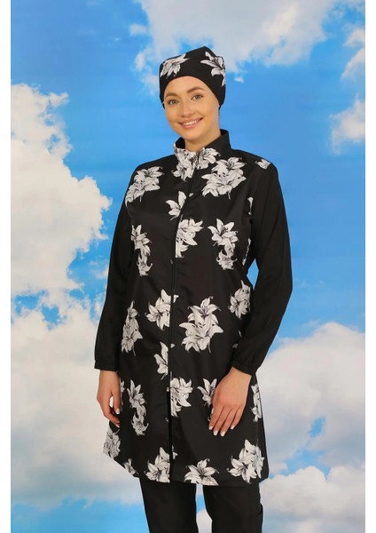 Kadın Pantolonlu Desenli Tam Tesettür Mayo Siyah modelleri