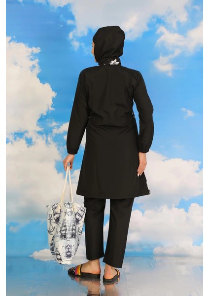 Kadın Pantolonlu Desenli Tam Tesettür Mayo Siyah fırsatları