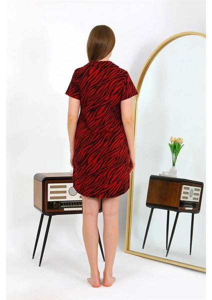 Kadın Pamuk Penye Kısa Kol Düğmeli Bordo Tunik Gecelik fırsatları