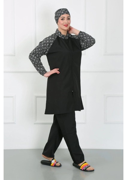 Büyük Beden Desenli Tesettür Mayo Siyah modelleri