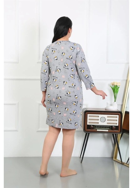 Kadın Büyük Beden Penye Gecelik Ev Elbisesi Gri fırsatları