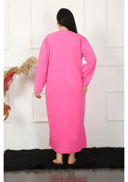 Büyük Beden Uzun Kol Dantelli Fuşya Anne Gecelik indirimleri