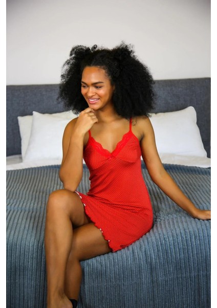 Ip Askılı Penye Gecelik Kırmızı modelleri