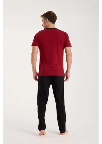 Erkek Bordo Düğmeli Yaka Kısa Kol Pijama Takımı indirimleri