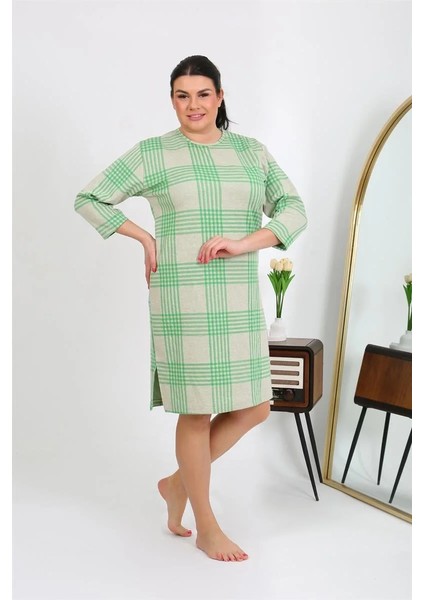 Kadın Büyük Beden Penye Gecelik Ev Elbisesi Yeşil