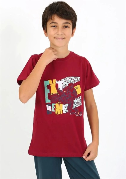 Erkek Çocuk Kısa Kol Penye Pijama Takım Bordo modelleri