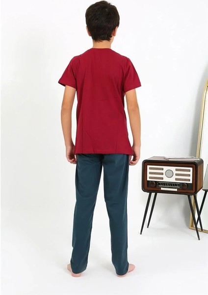 Erkek Çocuk Kısa Kol Penye Pijama Takım Bordo indirimleri