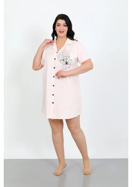 Büyük Beden Penye Düğmeli Pudra Tunik Gecelik fiyatları