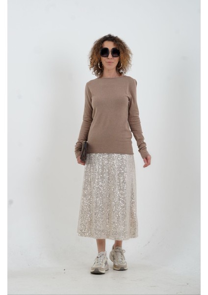 Koyu Vizon Melanj Kayık Yaka Kaşmirli Triko Kazak fiyatları