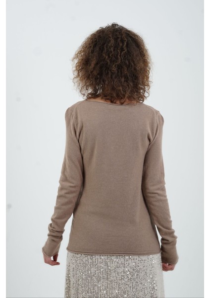 Koyu Vizon Melanj Kayık Yaka Kaşmirli Triko Kazak fırsatları