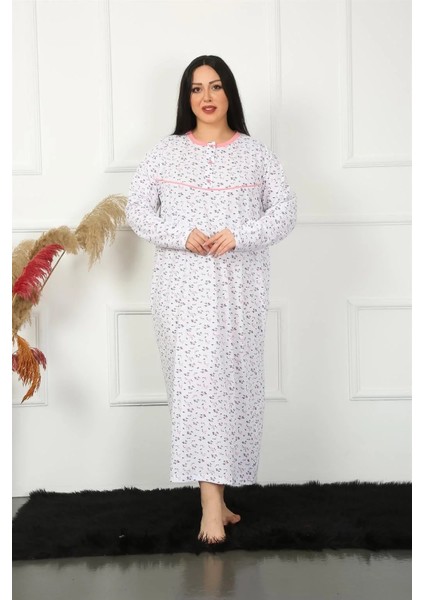Büyük Beden Uzun Kol Beyaz Anne Gecelik