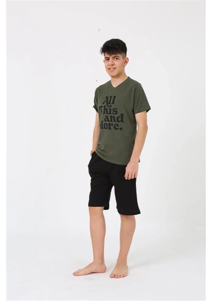 Erkek Genç Garson Boy Kısa Kol Haki Penye Şortlu Pijama Takımı fiyatları
