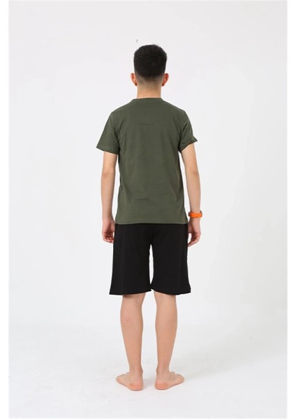 Erkek Genç Garson Boy Kısa Kol Haki Penye Şortlu Pijama Takımı fırsatları