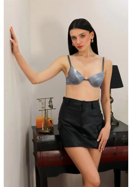 Kadın Destekli Balenli Sütyen Gri