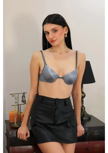 Kadın Destekli Balenli Sütyen Gri modelleri