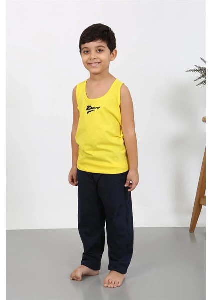 Erkek Çocuk Sıfır Kol Penye Pijama Takım Sarı