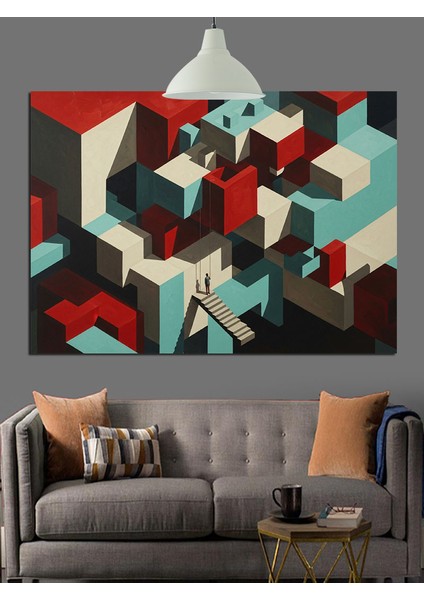 Soyut Geometrik Yapı Küpler Dekoratif Kanvas - Mdf Ahşap Tablo fiyatları
