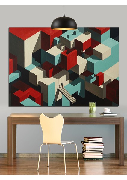 Soyut Geometrik Yapı Küpler Dekoratif Kanvas - Mdf Ahşap Tablo modelleri