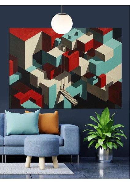 Soyut Geometrik Yapı Küpler Dekoratif Kanvas - Mdf Ahşap Tablo fırsatları