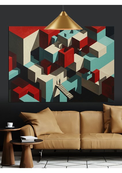 Soyut Geometrik Yapı Küpler Dekoratif Kanvas - Mdf Ahşap Tablo indirimleri