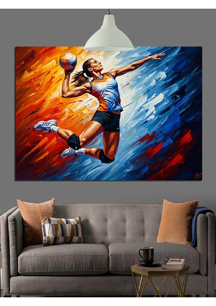 Voleybol Oynayan Sporcu Figürü Dekoratif Kanvas - Mdf Ahşap Tablo