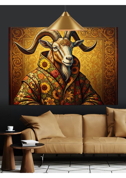 Keçi Başlı Antik Figür Portresi Dekoratif Kanvas - Mdf Ahşap Tablo