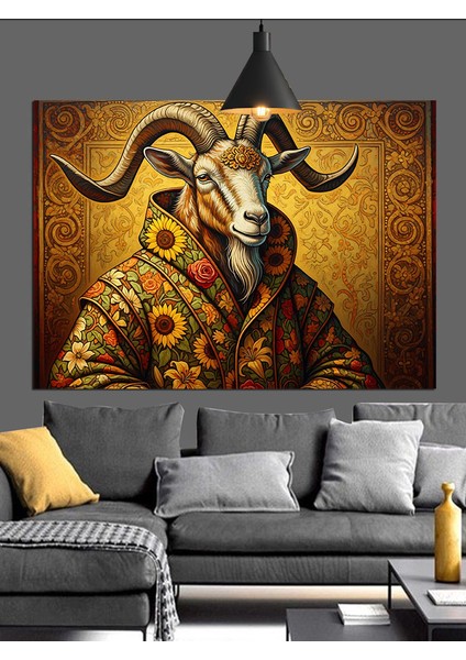 Keçi Başlı Antik Figür Portresi Dekoratif Kanvas - Mdf Ahşap Tablo fiyatları