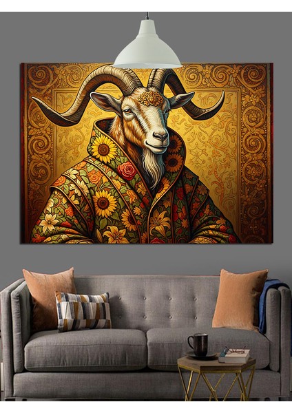 Keçi Başlı Antik Figür Portresi Dekoratif Kanvas - Mdf Ahşap Tablo modelleri