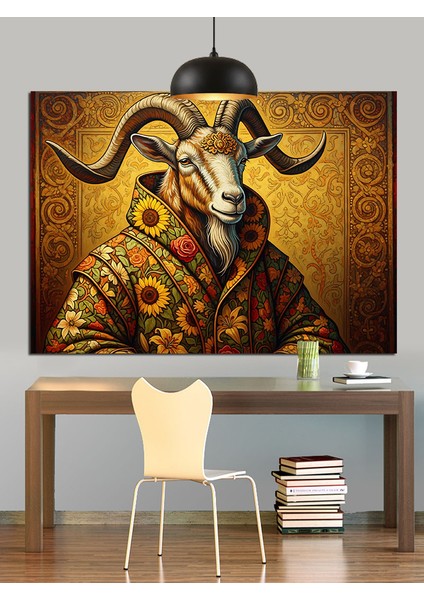 Keçi Başlı Antik Figür Portresi Dekoratif Kanvas - Mdf Ahşap Tablo fırsatları