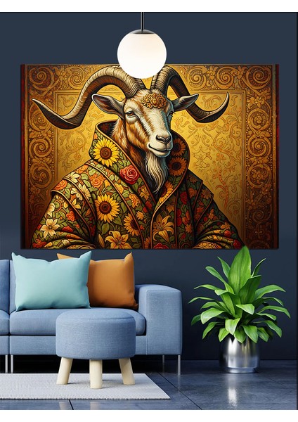 Keçi Başlı Antik Figür Portresi Dekoratif Kanvas - Mdf Ahşap Tablo indirimleri