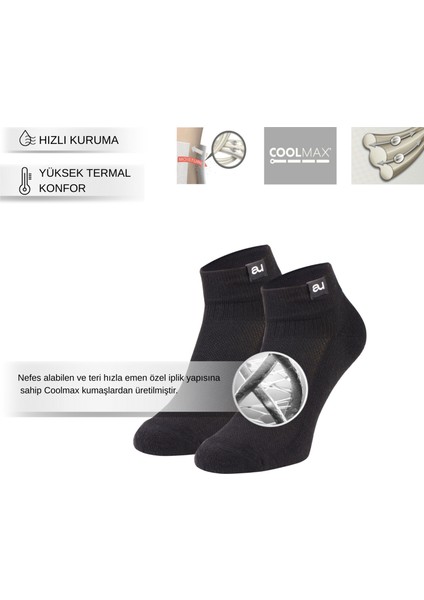 Coolmax Siyah Yarım Havlu Dikişsiz Unisex Patik Spor Çorabı fiyatları