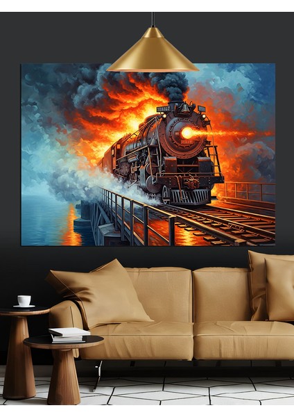 Kırmızı Tren Dumanla Ilerliyor Dekoratif Kanvas - Mdf Ahşap Tablo fiyatları