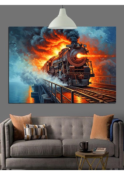 Kırmızı Tren Dumanla Ilerliyor Dekoratif Kanvas - Mdf Ahşap Tablo fırsatları