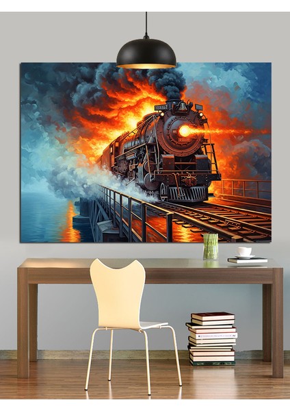 Kırmızı Tren Dumanla Ilerliyor Dekoratif Kanvas - Mdf Ahşap Tablo indirimleri