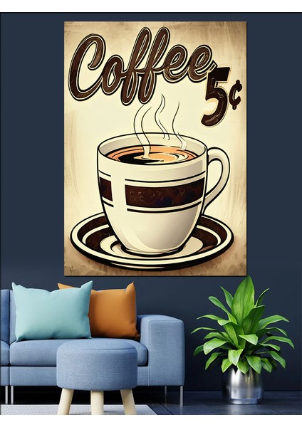 Vintage Kahve Reklamı Poster Dekoratif Kanvas - Mdf Ahşap Tablo indirimleri